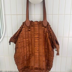Brown Textured Women's Bag by Vera Pelle
